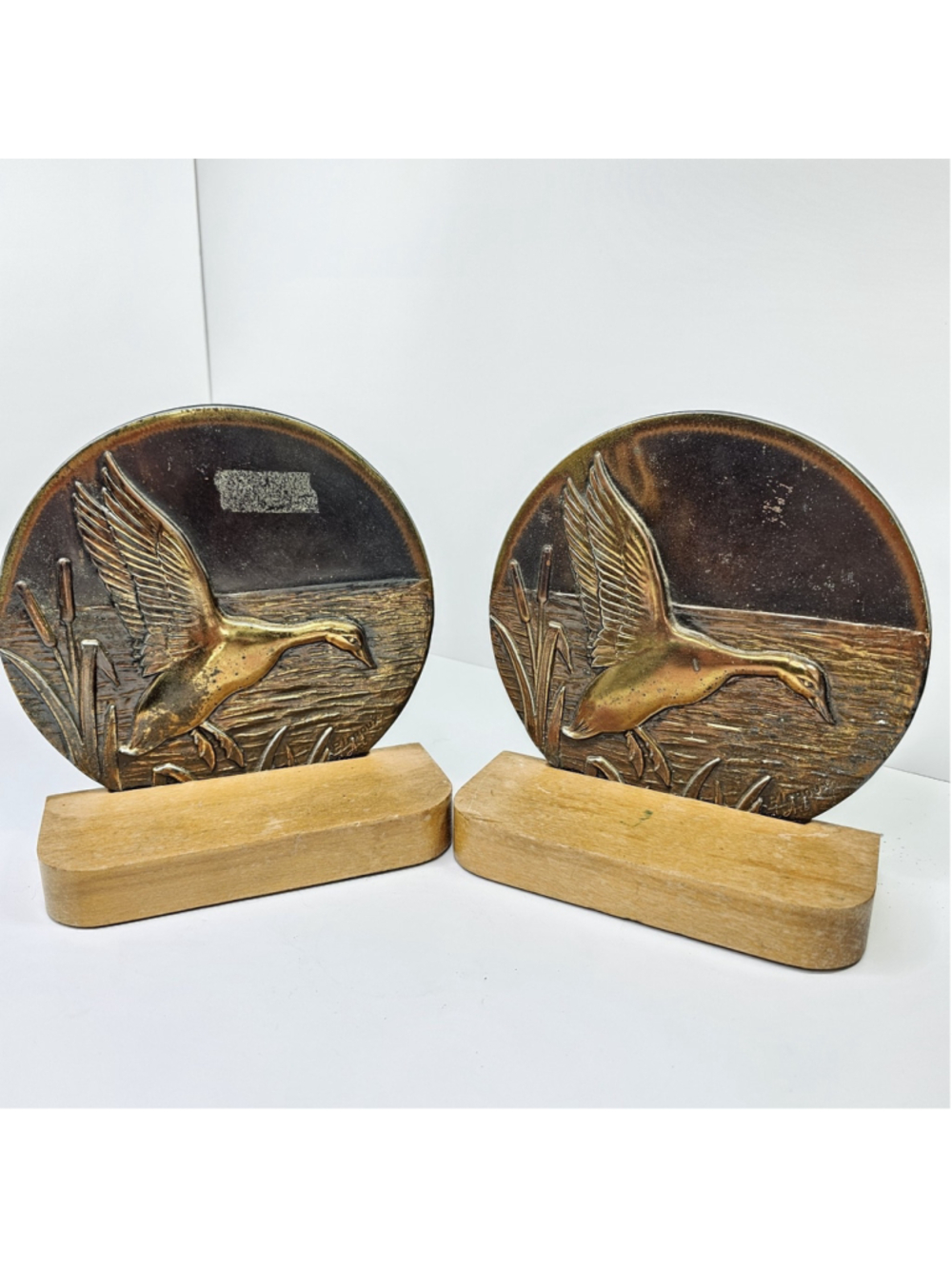 Vintage 1950-60s Bronze P. Leroux Bel Art Duck Bookends Canadian Artist Pair